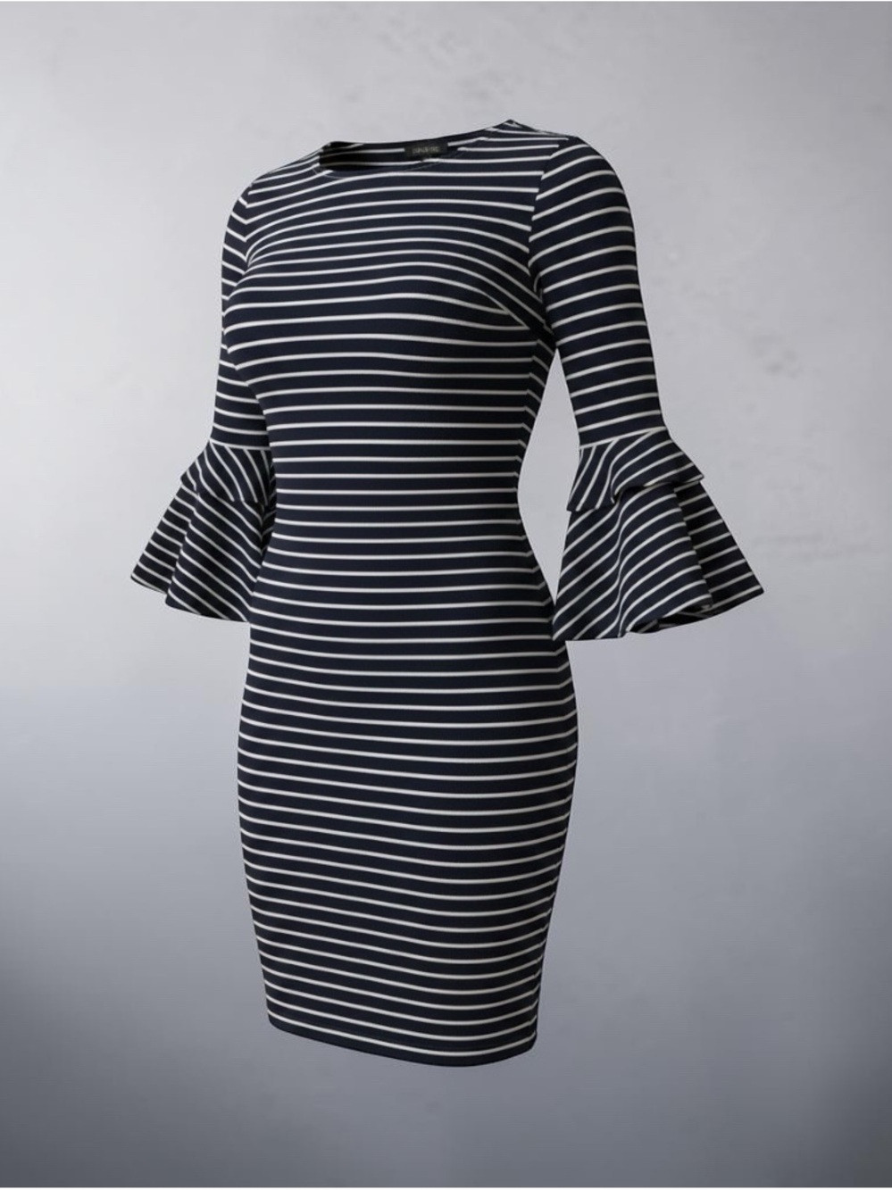Ann Taylor Navy and White Striped Bell-Sleeve Sheath Dress